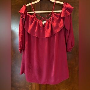 She + Sky Burgundy Ruffle Blouse